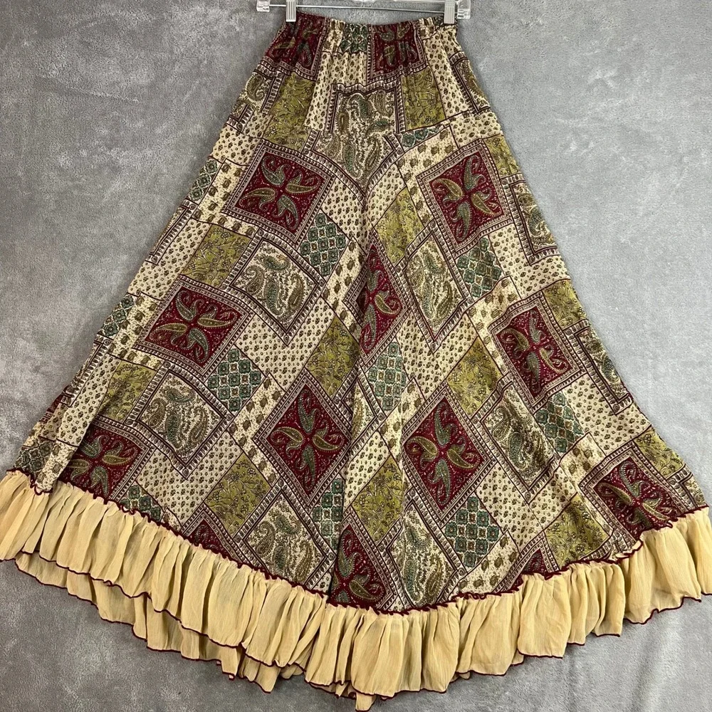 Vintage Maxi Skirt Womens XS/S Ruffle Paisley Boho Cottagecore Fairy Gypsy